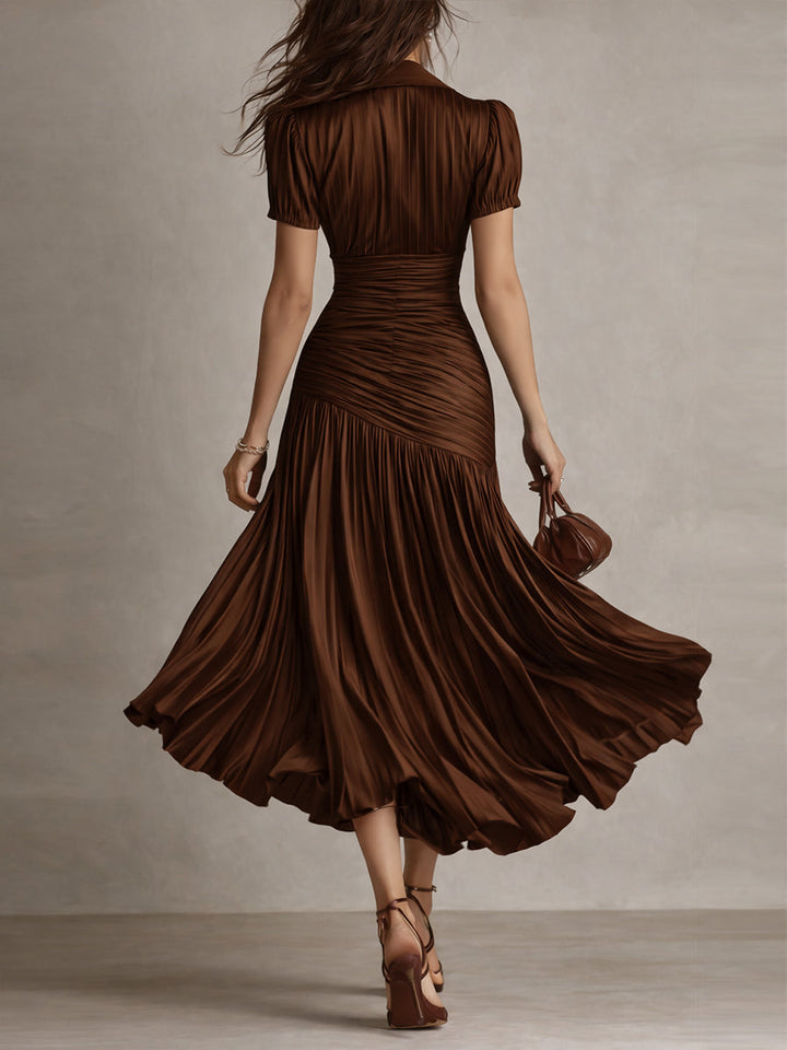 Adriana | Robe Midi en Satin Rayé Style Rétro