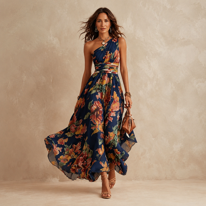 Celeste | Robe maxi fleurie à une épaule