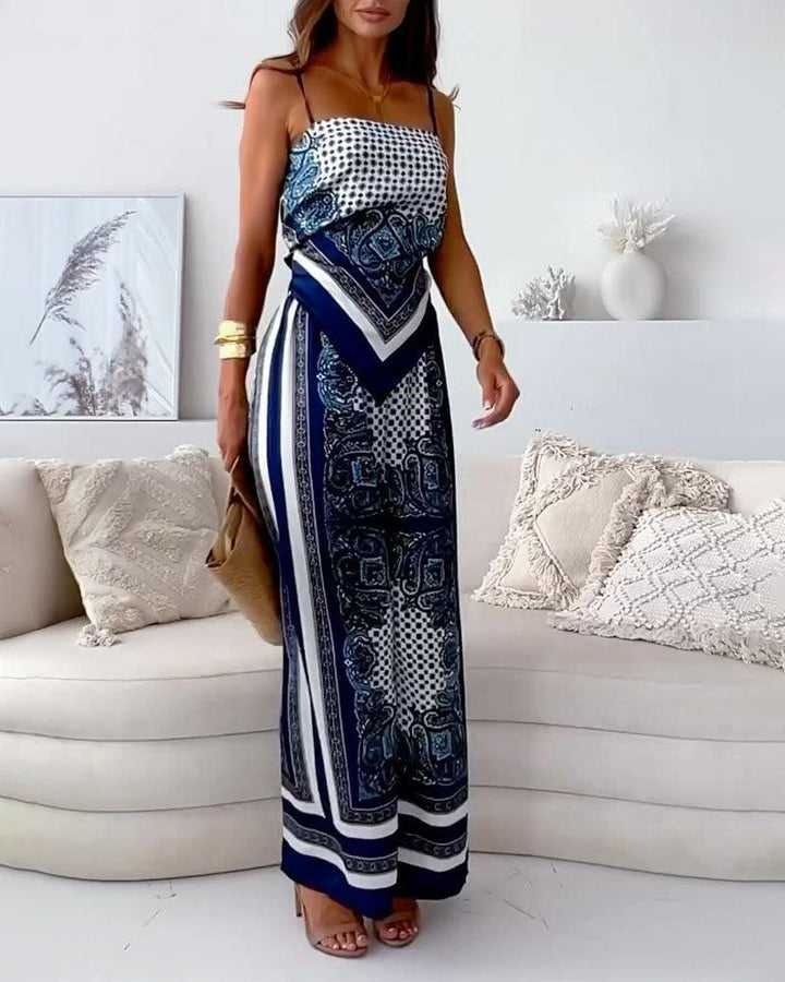 Helen | Ensemble élégant de deux pièces avec top à lacets et pantalon prêt pour les vacances