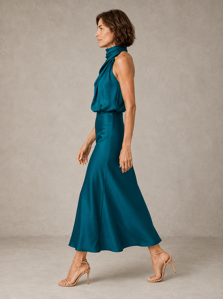 Harper | Robe de soirée maxi en satin dos nu