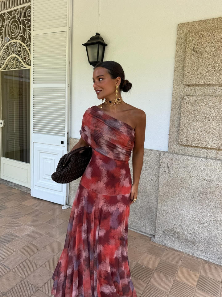 Robe Longue Épaules Dénudées Aquarelle