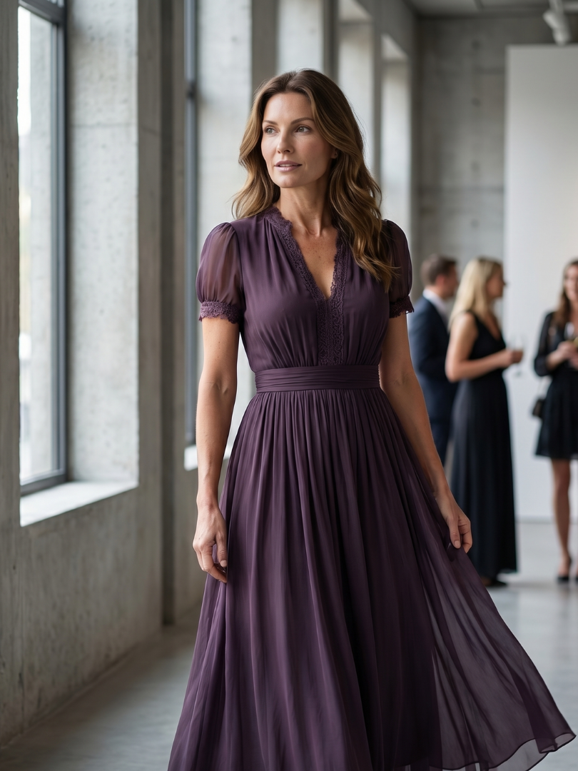 Elia | Robe Maxi Col Haut Taille Froncée avec Découpe