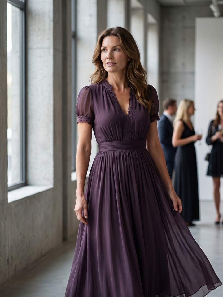 Elia | Robe Maxi Col Haut Taille Froncée avec Découpe
