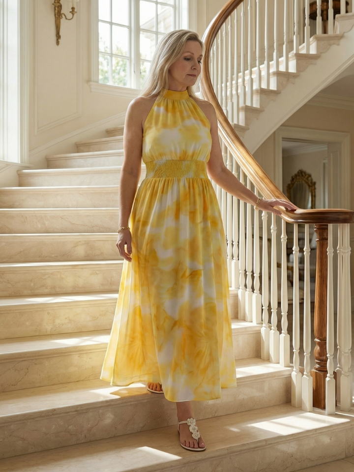 Sylin | Robe Midi Halter Froncée