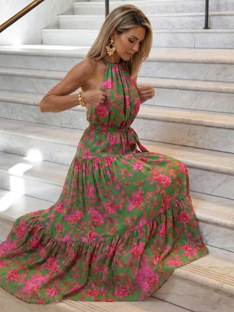 Rosa | Robe midi drapée à encolure halter