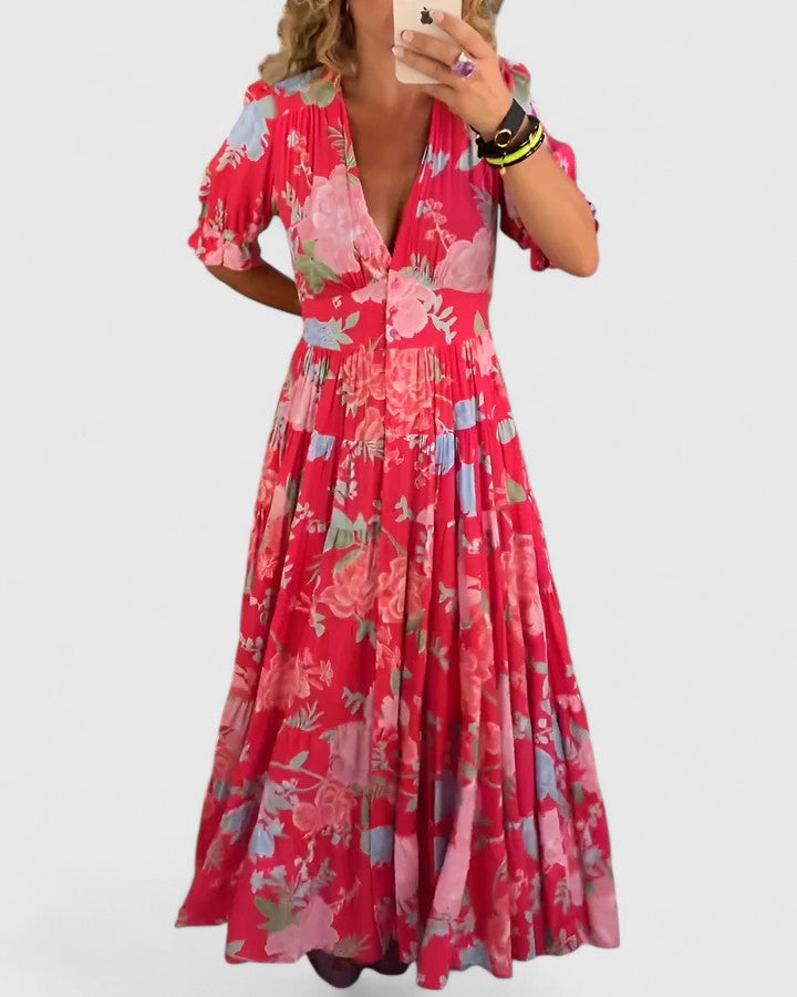 Miriam – Robe fleurie à col en V