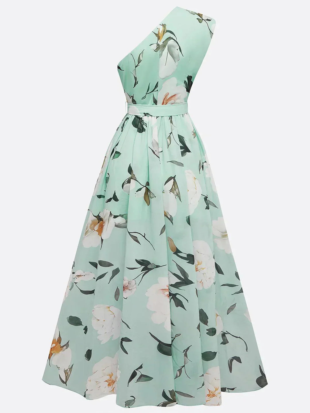 Julie | Robe Maxi Chiffon Florale à Épaules Dégagées Vert Clair
