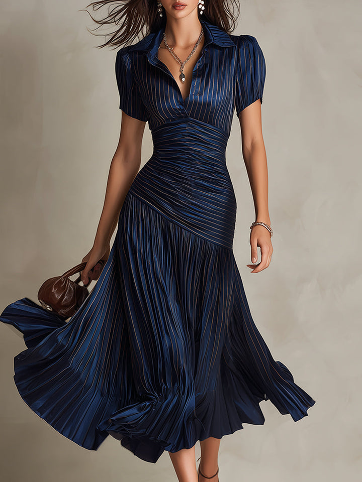 Adriana | Robe Midi en Satin Rayé Style Rétro