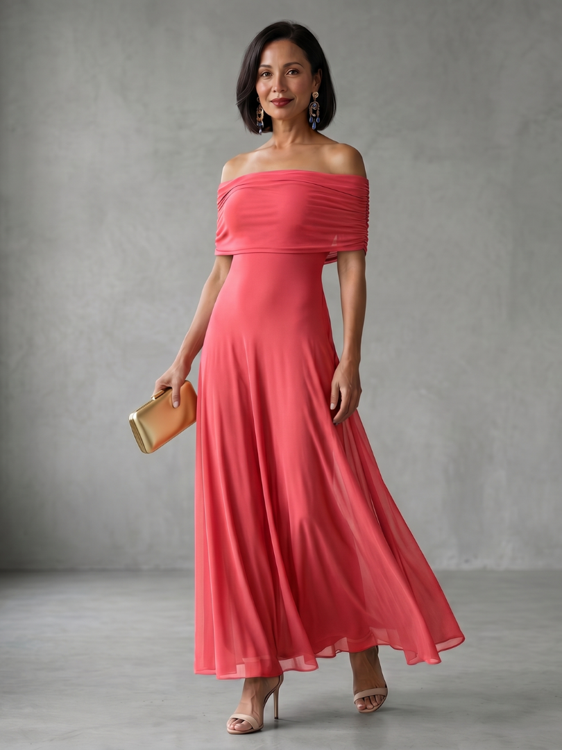June | Robe Midi Drapée Épaules Dénudées