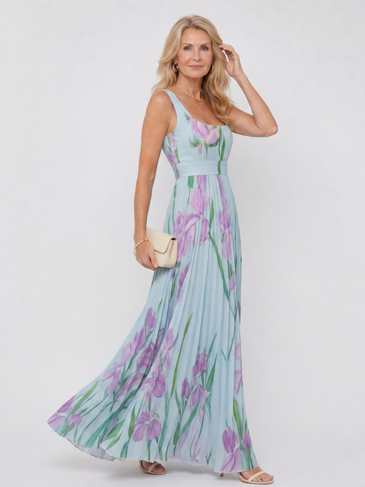 Oriana | Robe midi sans manches à encolure carrée et plis