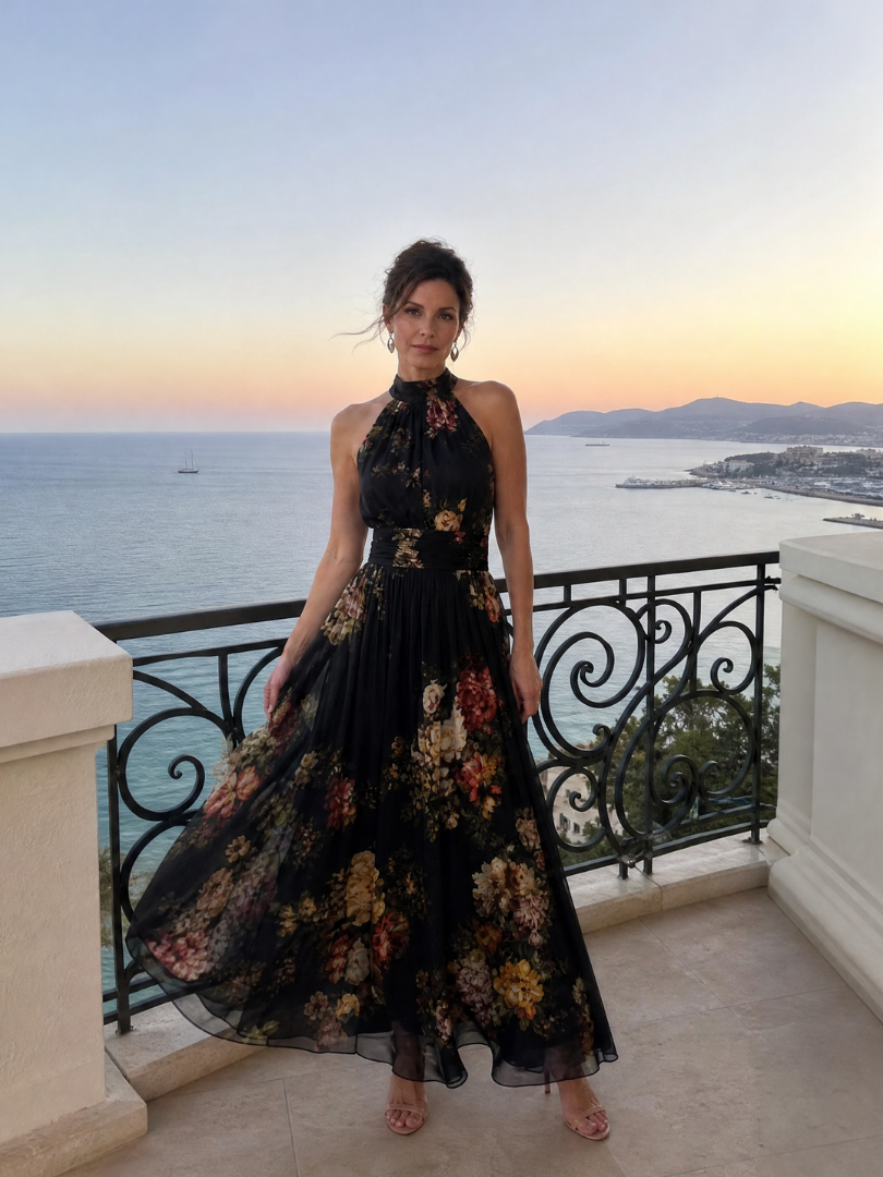 La Robe Midi Sior à Col Halter Fleurie
