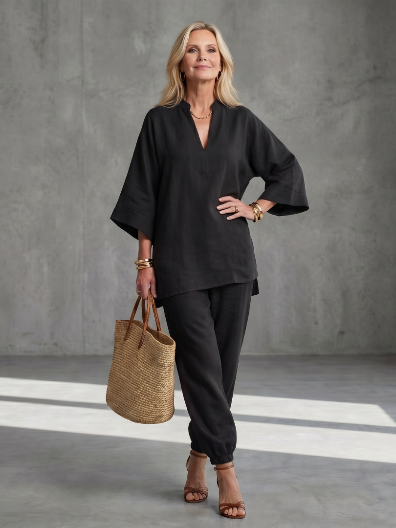 Georgiana | Ensemble Tunique Col V et Pantalon Froncé
