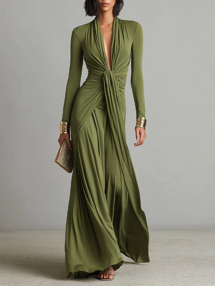 Valentina · Robe longue à col V avec détails à volants