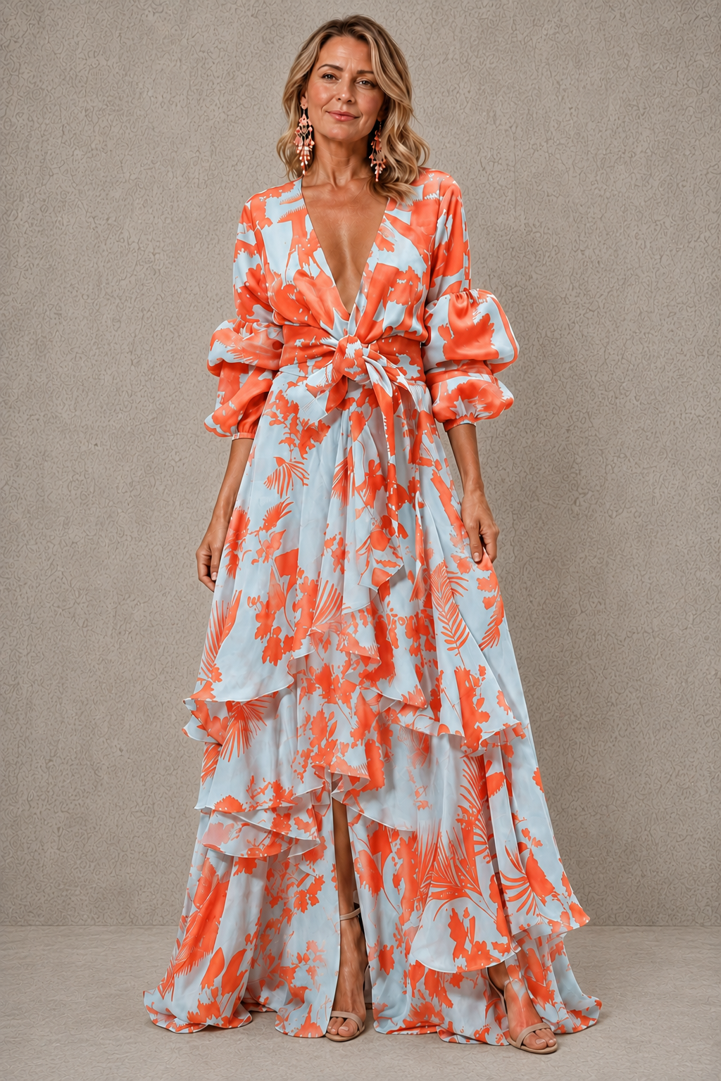 Victoria | Robe maxi à volants et ceinture nœud