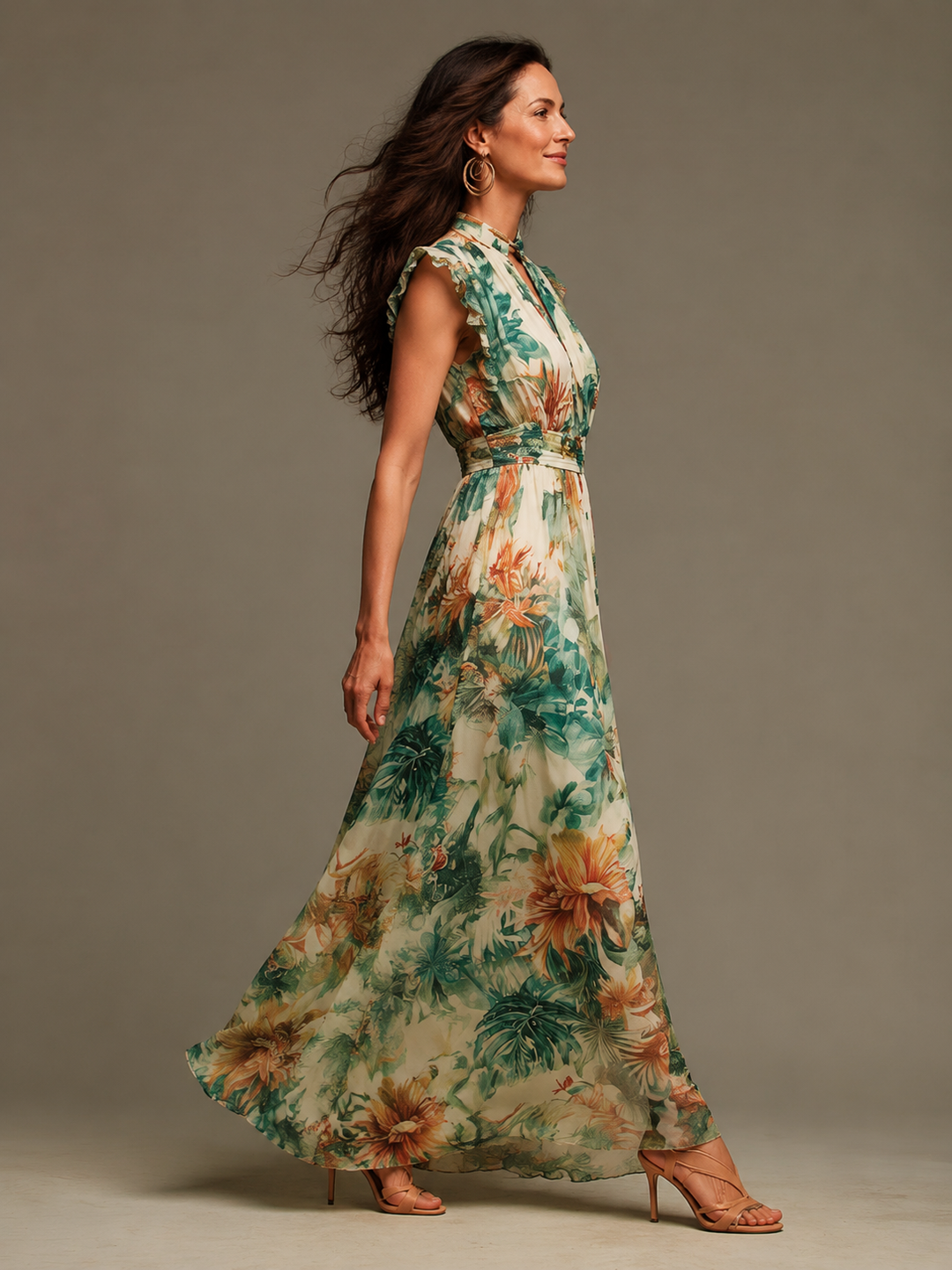 Grace | Robe maxi en mousseline tropicale artistique