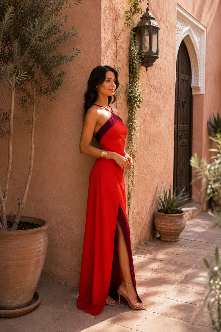 Robe longue dos-nu fendue