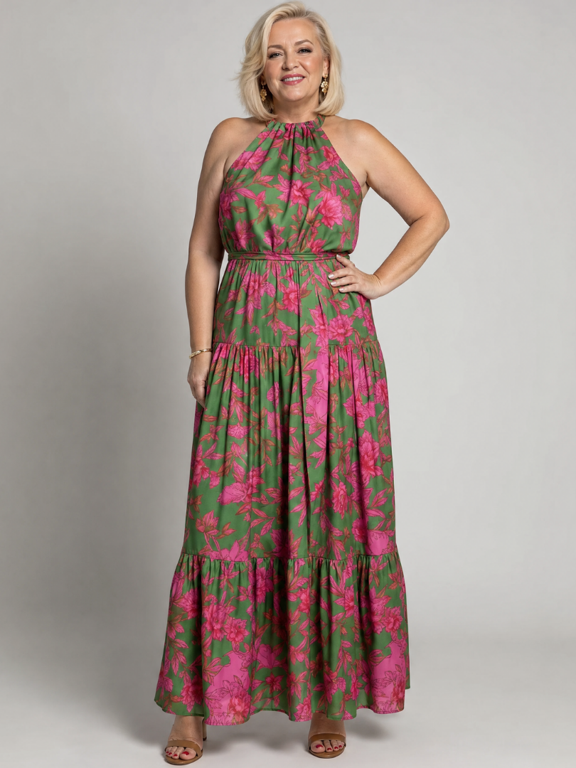 Rosa | Robe midi drapée à encolure halter