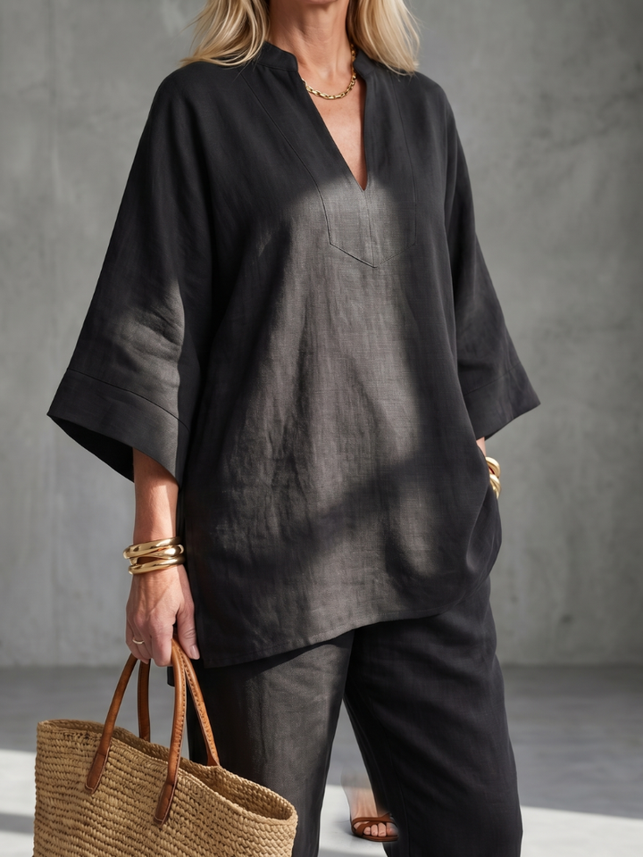 Georgiana | Ensemble Tunique Col V et Pantalon Froncé