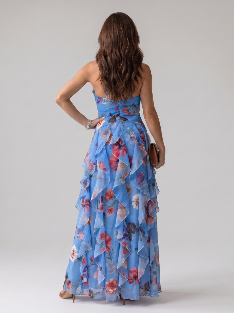 Nori | Robe Maxi Halter Corsage Froncé à Imprimé Floral