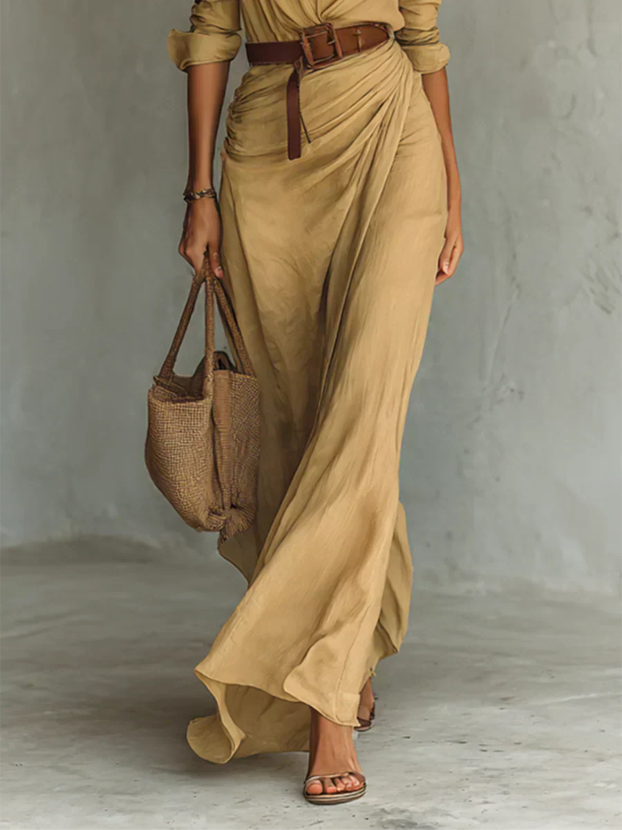 Camille™ | Maxi Robe à Revers et Ceinture Taille