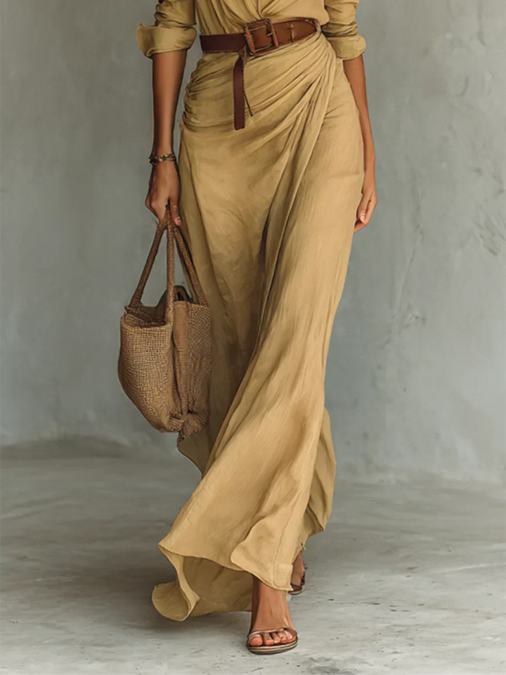 Camille™ | Maxi Robe à Revers et Ceinture Taille