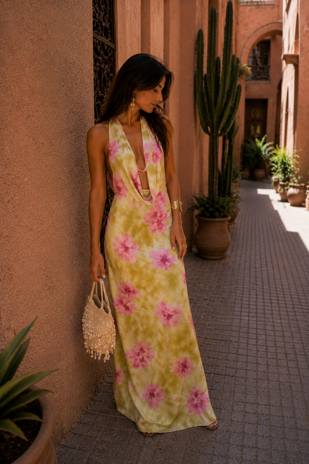 Robe Longue Florale à Décolleté Halter