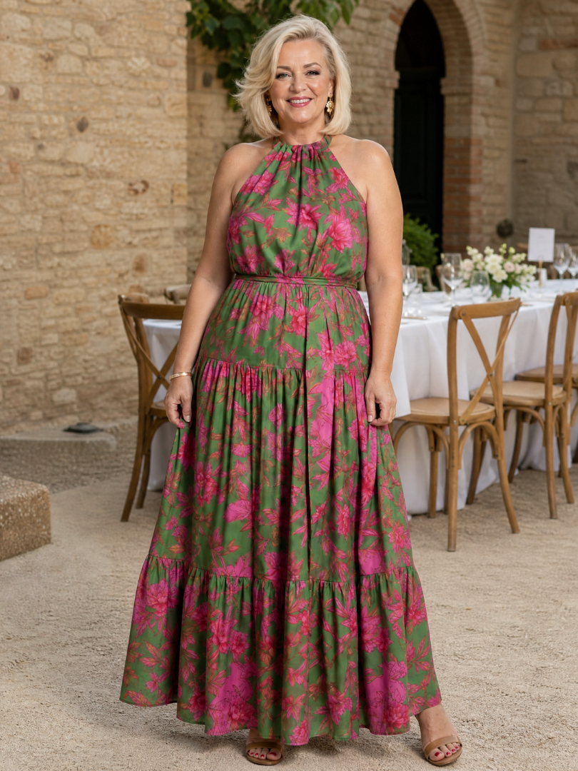 Rosa | Robe midi drapée à encolure halter