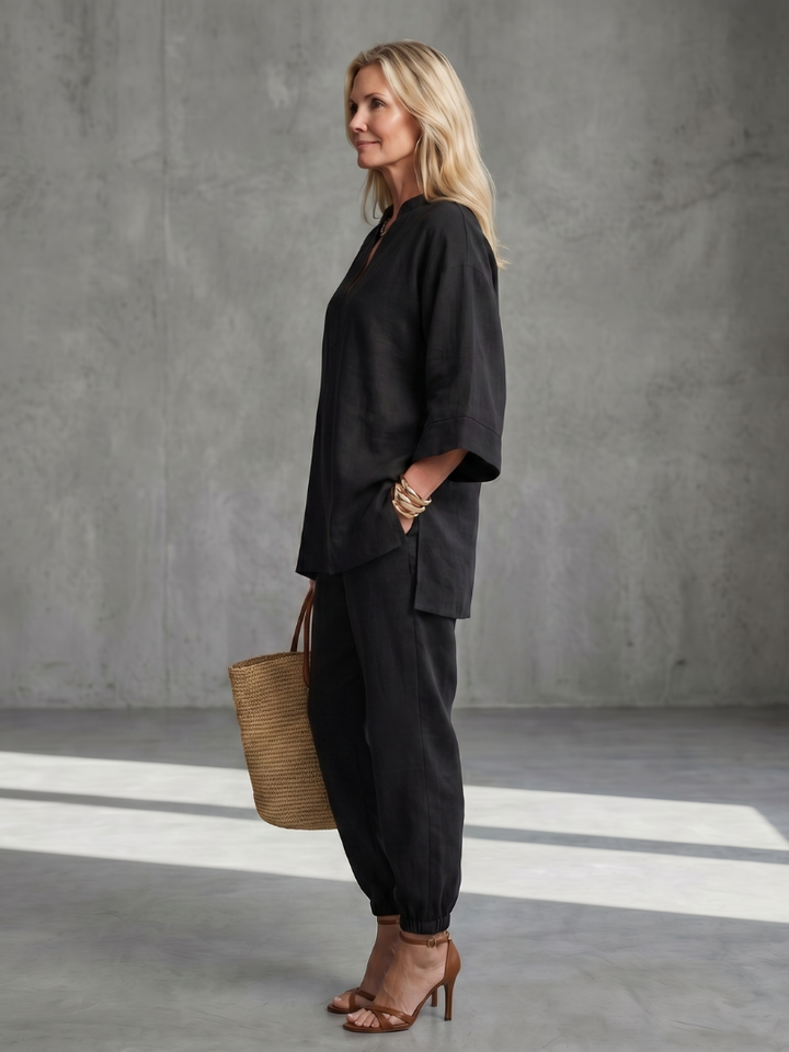 Georgiana | Ensemble Tunique Col V et Pantalon Froncé