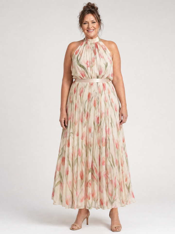 Aurelle | Robe Midi Florale Encolure Halter