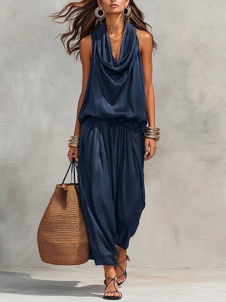 Maya | Ensemble Top Halter et Pantalon Large Plissé