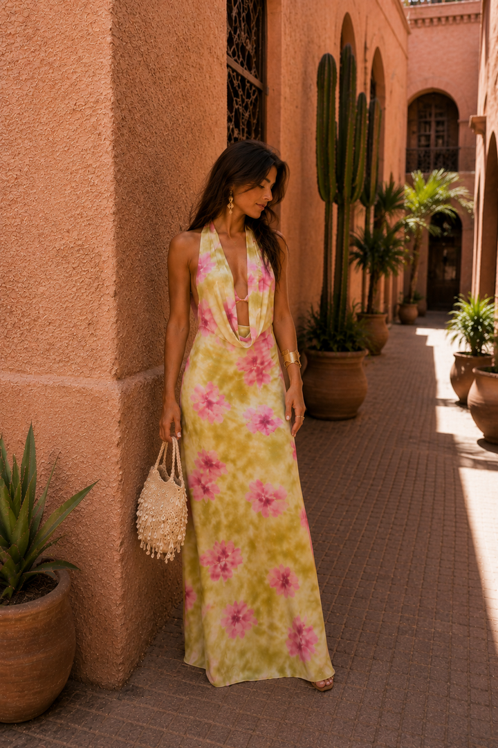 Robe Longue Florale à Décolleté Halter