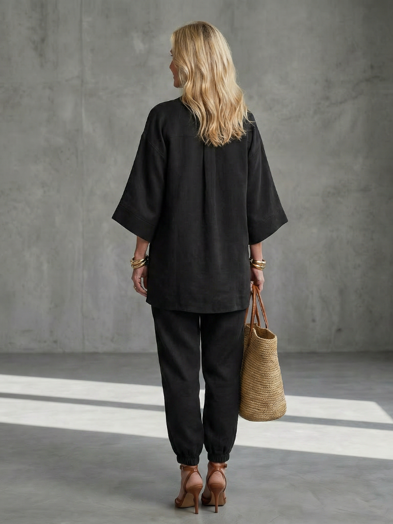 Georgiana | Ensemble Tunique Col V et Pantalon Froncé