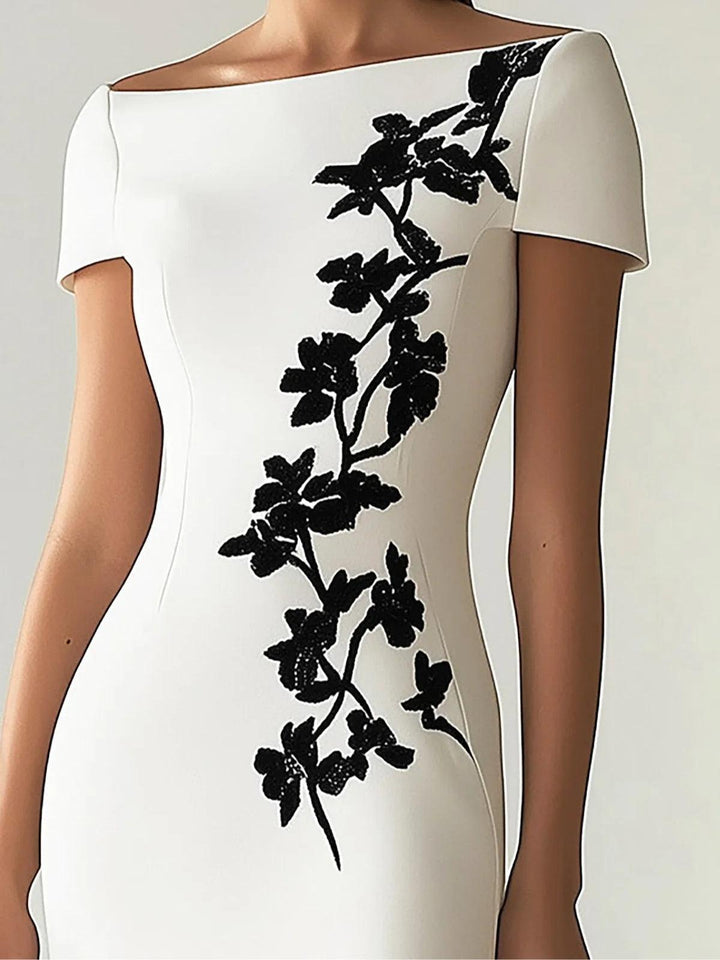 Audrey | Robe Midi à Imprimé Floral Chic avec Col Bateau