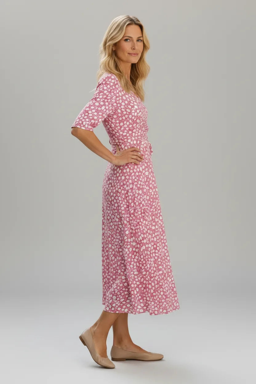 Annie | Robe Midi à Pois Élégante Effet Ventre Plat