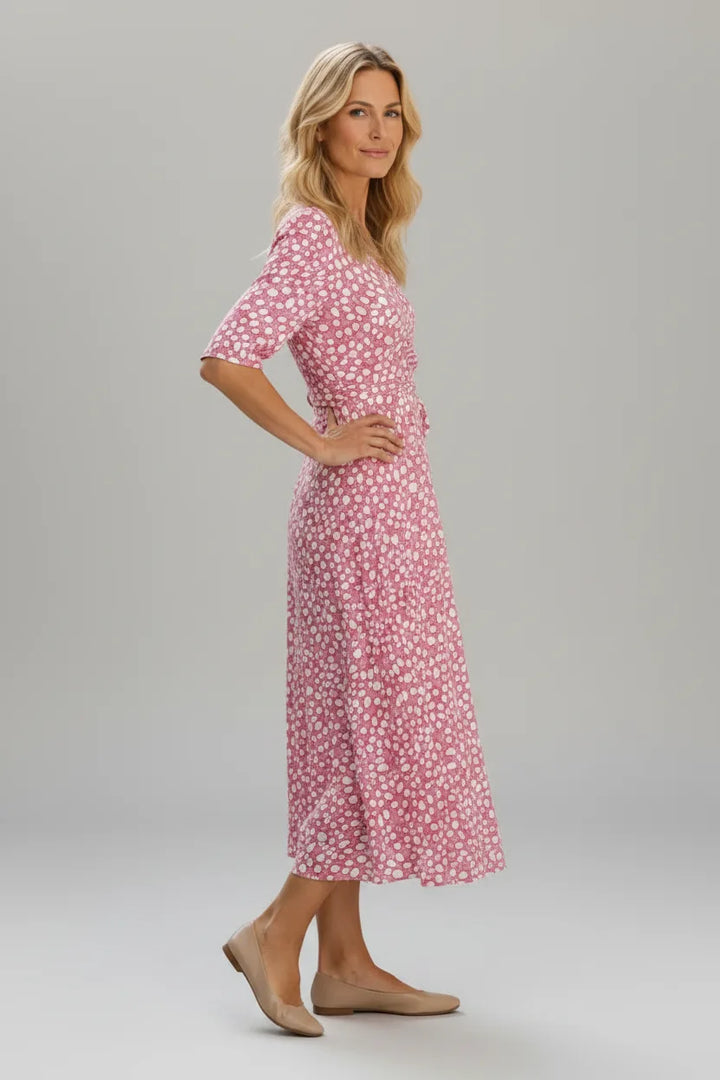 Annie | Robe Midi à Pois Élégante Effet Ventre Plat