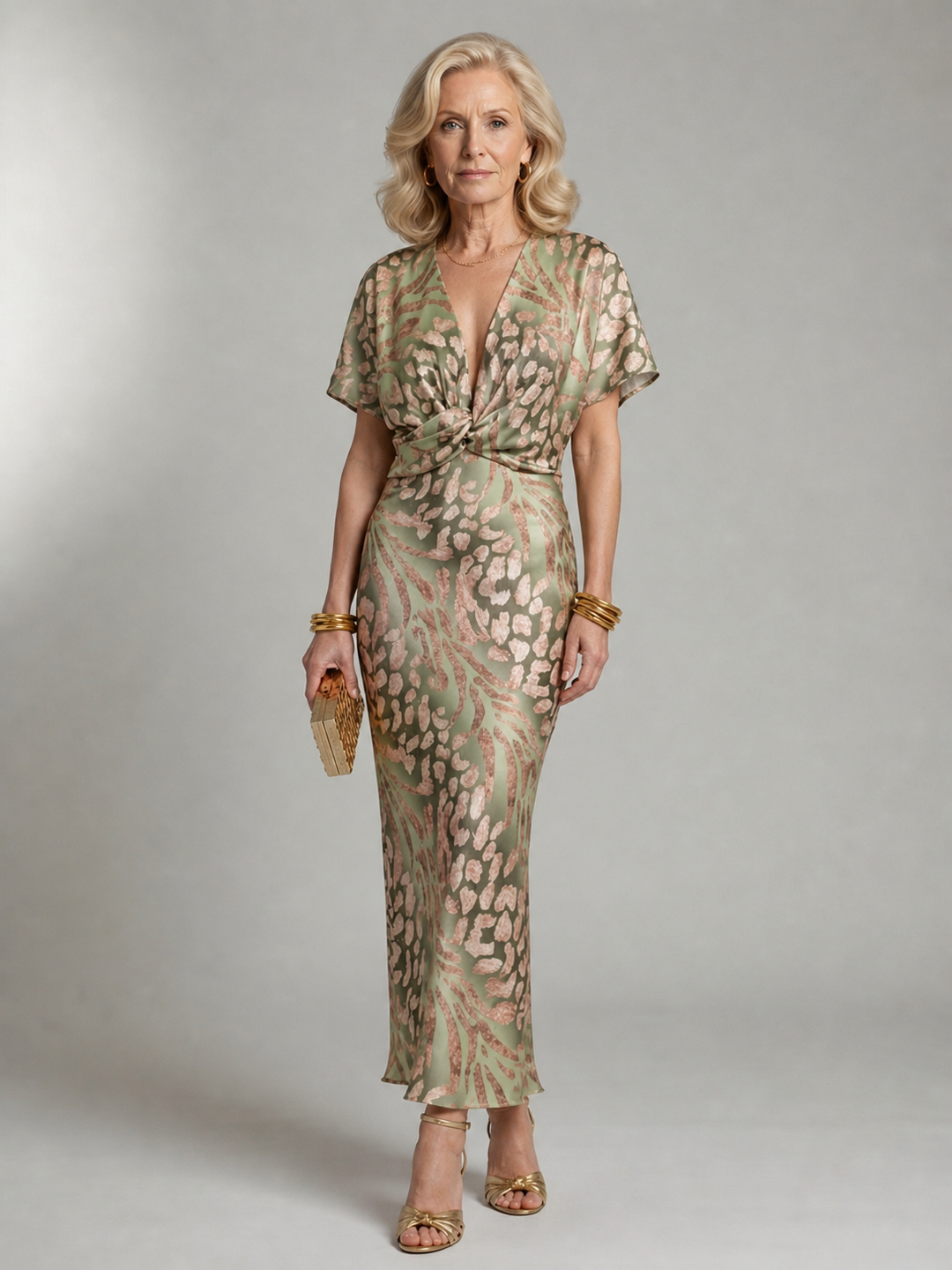 Ellis & Johnson™ | Robe Midi Imprimé Abstrait Col V Taille Torsadée
