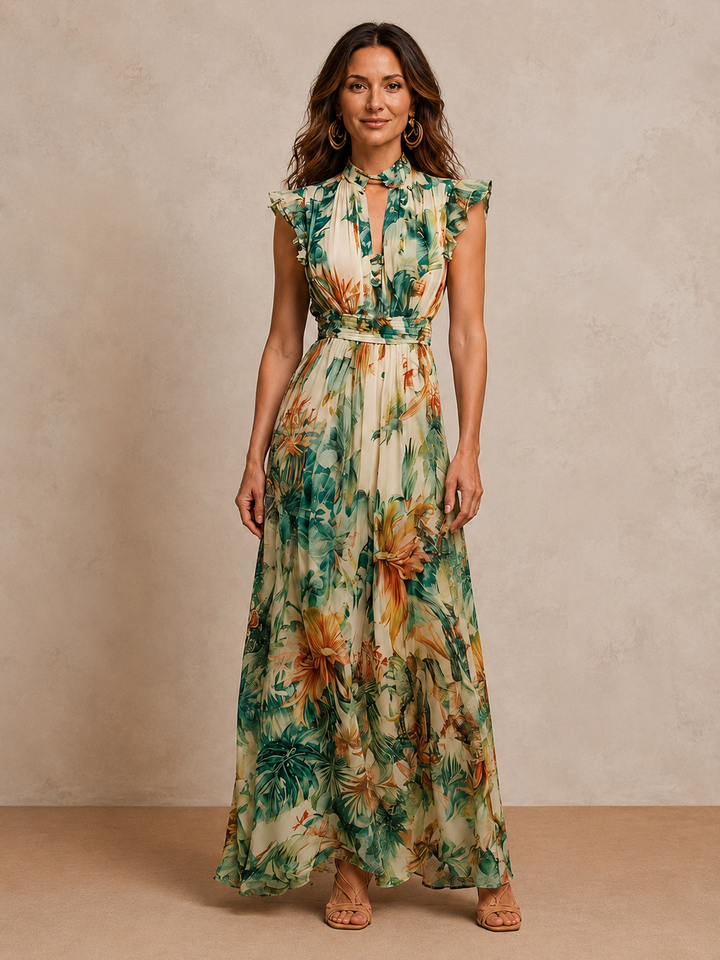Grace | Robe maxi en mousseline tropicale artistique