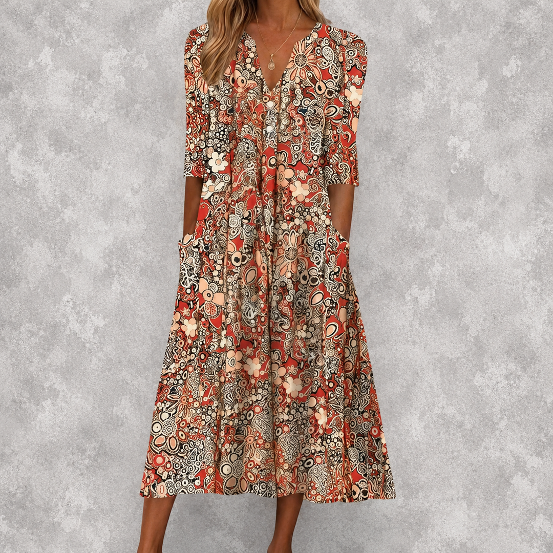 Evelyn | Robe Midi Gracieuse à Poches