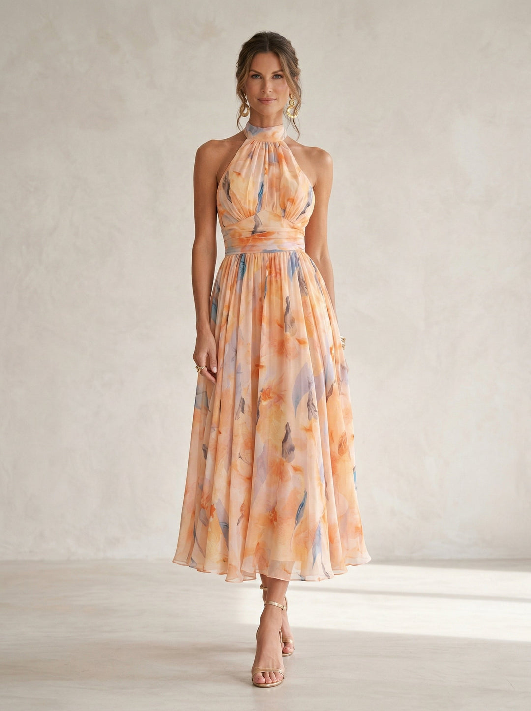 Robe Longue Imprimée Halter Tons Pastel