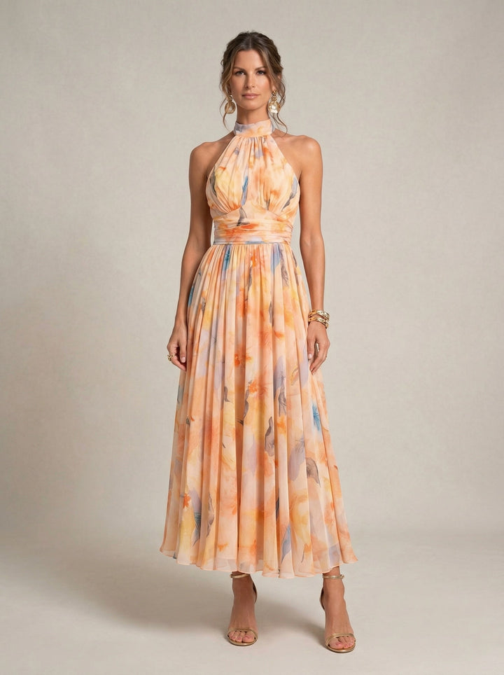 Robe Longue Imprimée Halter Tons Pastel