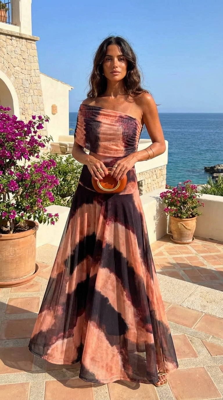 Robe à Imprimé Orange et Marron