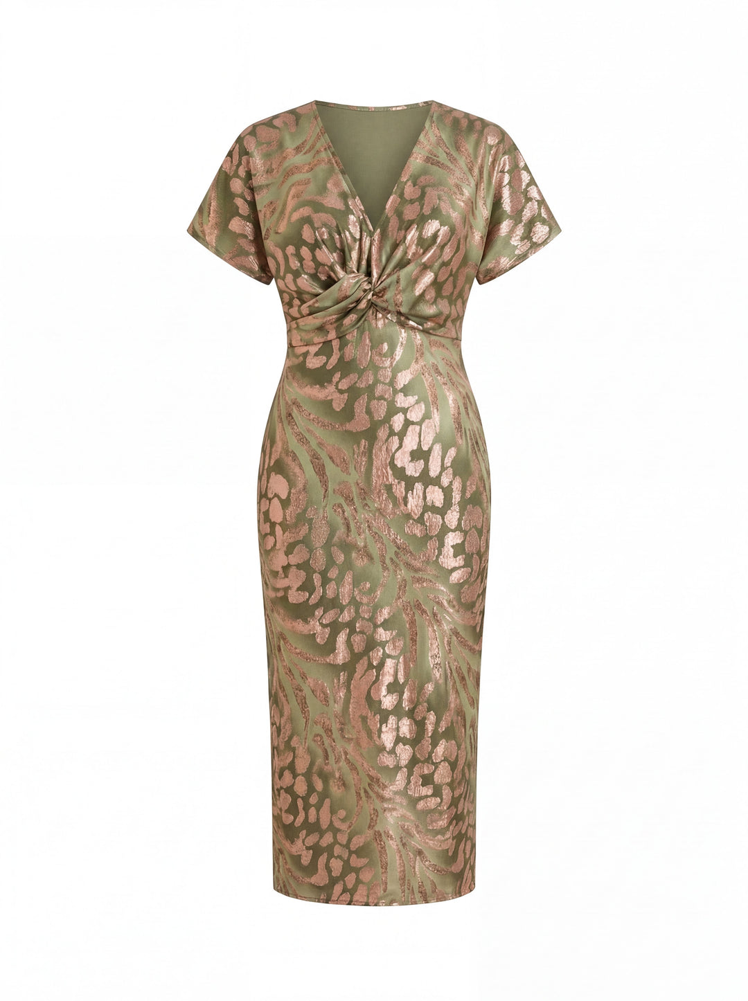 Robe Midi Imprimée à Encolure Croisée