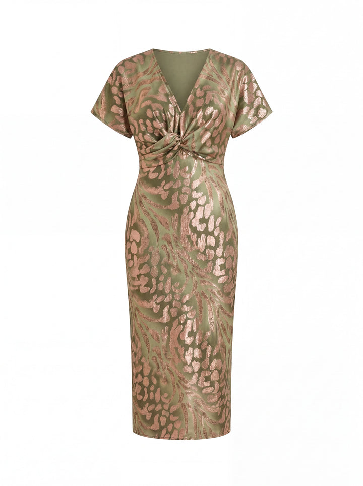 Robe Midi Imprimée à Encolure Croisée
