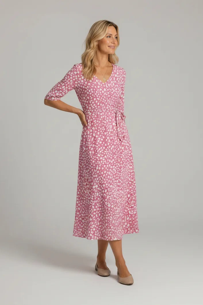 Annie | Robe Midi à Pois Élégante Effet Ventre Plat
