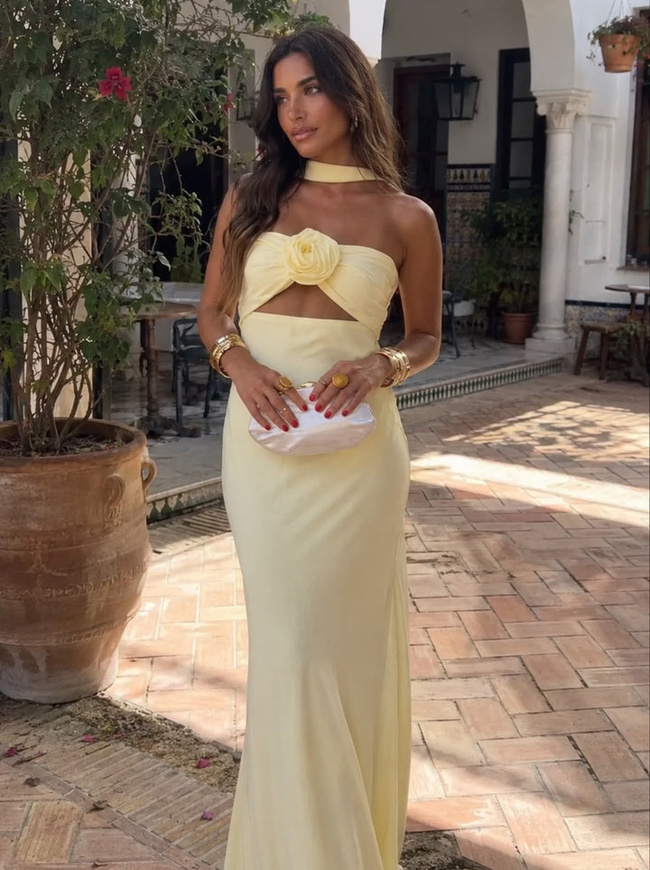 Robe maxi dos-nu avec corsage fleuri