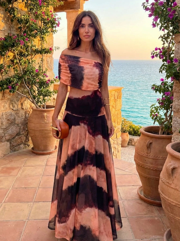 Robe à Imprimé Orange et Marron