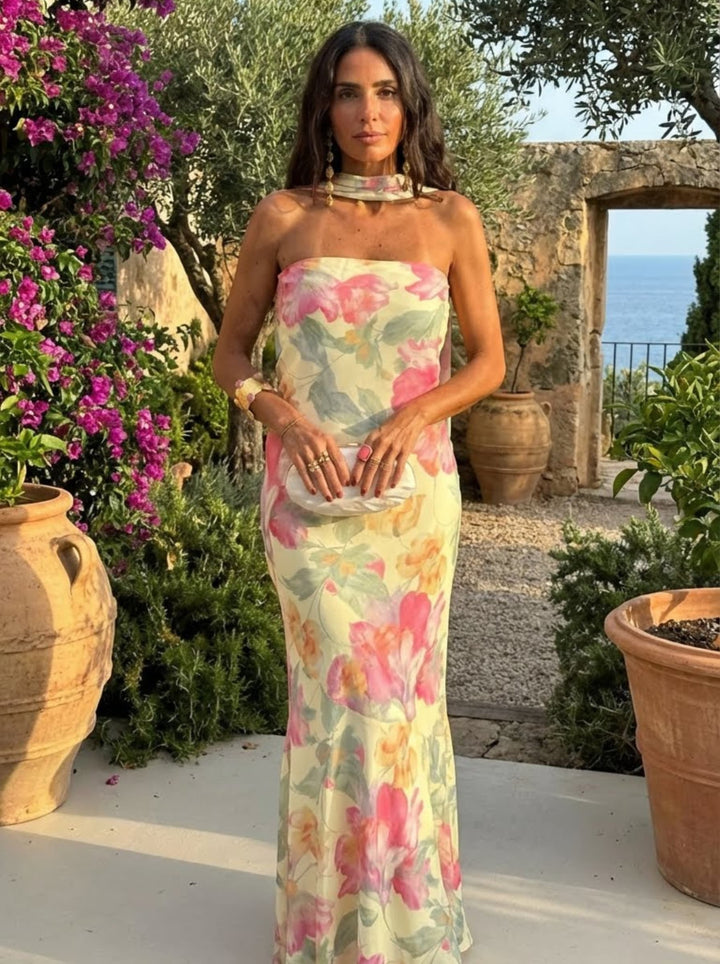 Robe longue bustier florale aquarelle