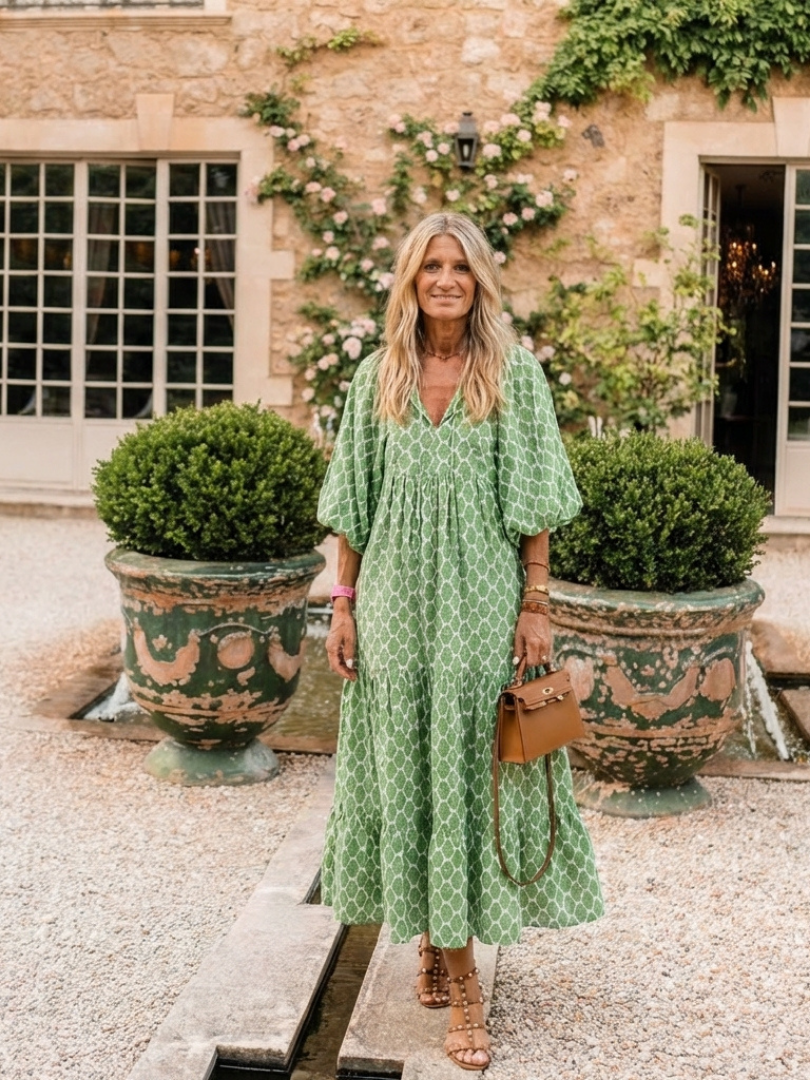 Apolline | Robe Midi Col V Manches Trois Quarts à Motifs