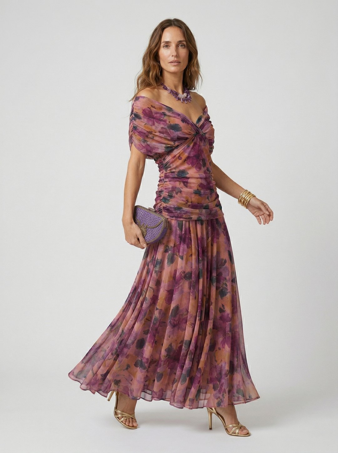 Robe longue col en V