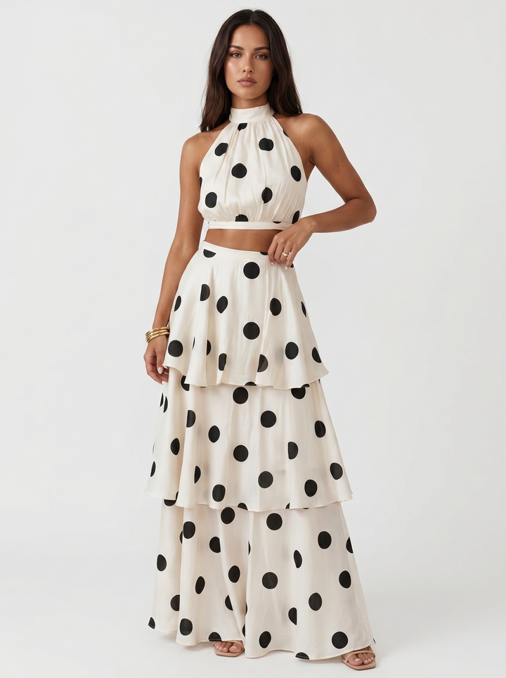 Ensemble haut et jupe longue à pois